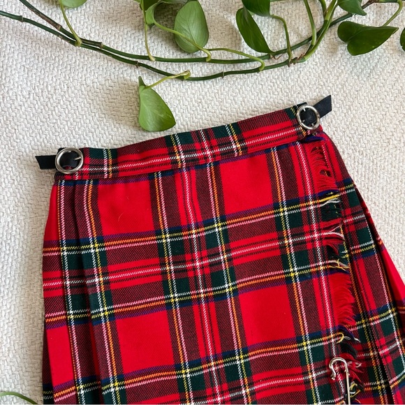 Vintage Plaid Scottish Kilt Style Wool Blend Skirt - Picture 3 of 7